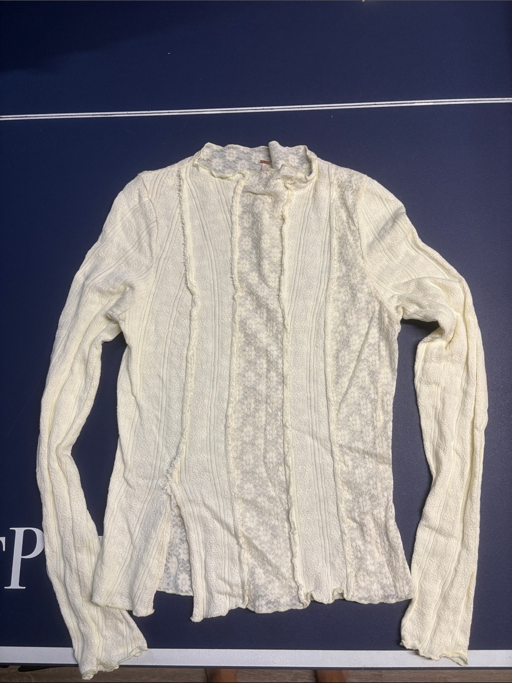 Women's Cream Long-Sleeve Lace Top